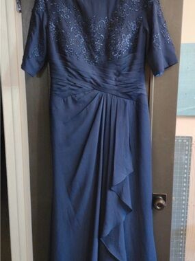 Classic Navy Blue Long Sleeve Evening Dress mother of bride